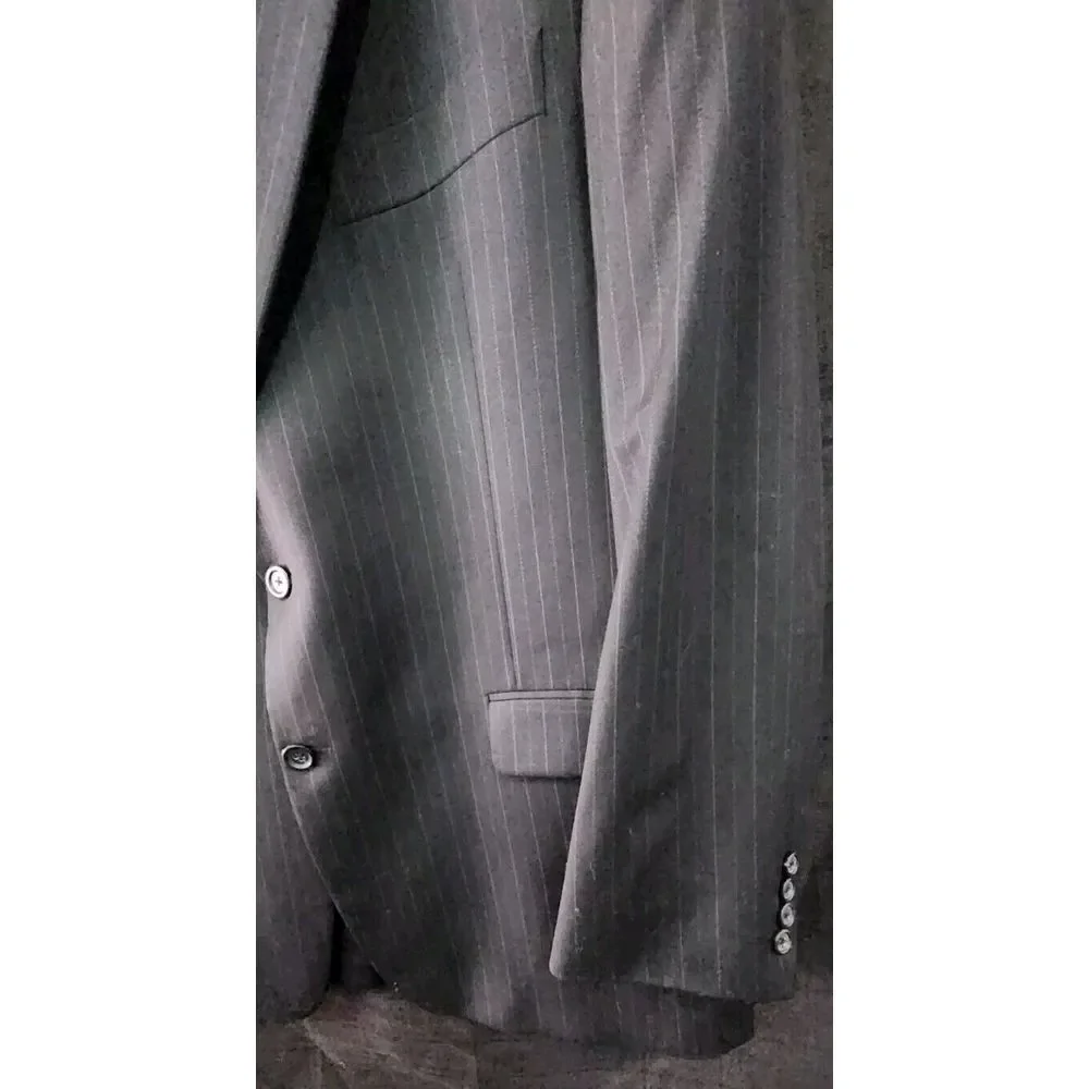 Burberry Men's Suit Blazer 46R 2-Button‎ Grey Pin-Striped 100% Wool EUC